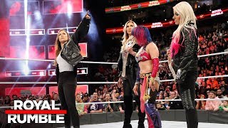 Ronda Rousey confronts Asuka Alexa Bliss and Charlotte Flair Royal Rumble 2018 WWE Network [upl. by Annuahs518]