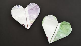 Origami Herz Euro Geldschein GELD FALTEN  Money Origami Heart Tutorial DIY [upl. by Tabina]