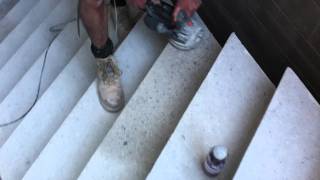 Polishing a concrete step on a staircase [upl. by Ydaf225]