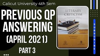 Previous Year Question Paper AnsweringLiterary Criticism4th SemCalicut UniversityPart 3 [upl. by Champ]