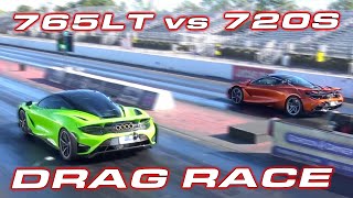 765LT vs 720S  McLaren 765LT vs 720S 14 Mile Drag Race [upl. by Ecilef]