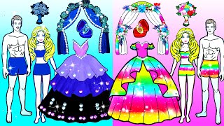 WEDDING DRESS Rainbow vs Black Couple Dress Up  Barbie Wedding Handmade  DIY Arts amp Paper Crafts [upl. by Aicirtal]