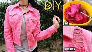 DIY Pink Distressed Denim Jacket  HOW TO DYE amp DISTRESS  Lucykiins [upl. by Refynnej]