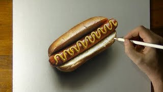 Drawing Hot Dog  How to Draw 3D Art [upl. by Annoet]