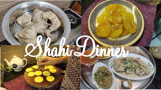 Bohra Thal Shahi DinnerMeetha Dahi VadaRussian white chickengreen Mutton Pulaotomato carrot soup [upl. by Annerahs]