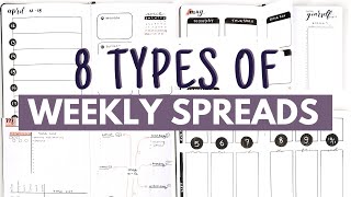 8 TYPES of bullet journal weekly spread layouts  EASY UNIQUE amp FUNCTIONAL [upl. by Atazroglam319]