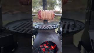 EPIC camp dinner Rolled pork belly on the OzpigAustralia Series 2 Rotisserie bbq shorts [upl. by Ayahsey]