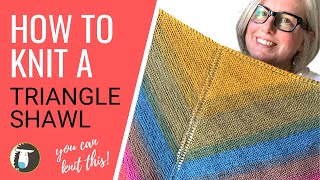 How to Knit an EASY Triangle Shawl  BEGINNER Knitting Tutorial [upl. by Naesed]