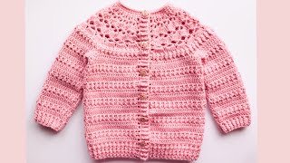 Chaquetita cardigan a crochet para niñas 112 años Como tejer paso a paso chambrita con ganchillo [upl. by Carole]