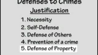 Crim Law 4Defenses to Crimes Justification Excuse Mitigation Part 1 of 3 [upl. by Lissa65]