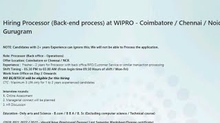 Wipro Freshers hiring  Any Graduates  Backend process hiring [upl. by Annawek359]