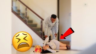 FALLING DOWN THE STAIRS WHILE PREGNANT PRANK ON BOYFRIEND REVENGE [upl. by Harriot]