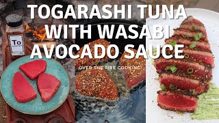 Togarashi Seared Tuna with Wasabi Avocado Sauce Recipe  Over The Fire Cooking shorts [upl. by Korie]