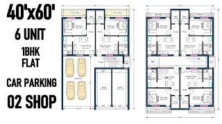 40X60 FEET  2400 SQFT 1BHK FLAT WIHT SHOP RENT PURPOSE HOUSE PLAN appartement [upl. by Eisnil]