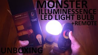 Unboxing Monster Illuminessence Color Changing LED Light Bulb Mood Light Kit With Remote [upl. by Shyamal591]