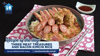 Three Meat Treasures and Bacon Kimchi Rice  Home Foodie Cooking Show Madalicious [upl. by Ynnatirb]