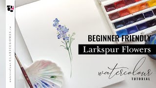 Beginner Friendly Watercolour Tutotrial on Larkspur Flowers [upl. by Deadman436]