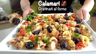 CALAMARI GRATINATI AL FORNO 🦑alla Mediterranea 🦑 ricetta facile veloce e leggera [upl. by Einahpehs]