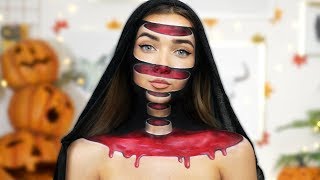 TRIPPY SLICED UP ILLUSION HALLOWEEN MAKEUP [upl. by Jessi]