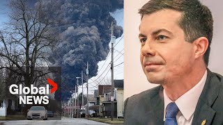 Ohio train derailment Pete Buttigieg tours East Palestine takes shot at Trump over lax regulations [upl. by Fisuoy]