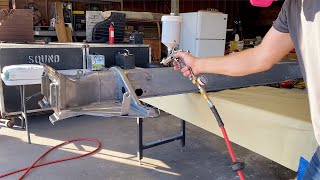 PAINTING The Chassis VW Karmann Ghia Restoration Day 9 [upl. by Emolas216]