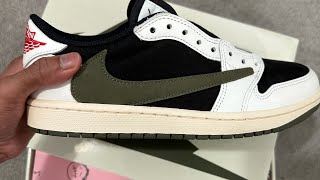 Travis Scott x Nike Air Jordan 1 Low Retro ‘Olive’ Unboxing [upl. by Natie]