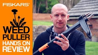 REMOVE WEEDS QUICKLY amp EASILY Fiskars Xact Weed Puller  HandsOn Review  Gardening  Weed Removal [upl. by Ardnaik]