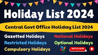 Central Government Dopt Holiday List 2024 PDF Download [upl. by Darci]