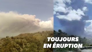 Léruption du volcan La Soufrière continue de recouvrir lîle SaintVincent de cendres [upl. by Asusej]