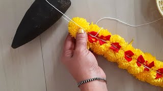 Simple and easy way to string flower  Garland Making At HomeSevanthi Flower Mala [upl. by Aronoh394]