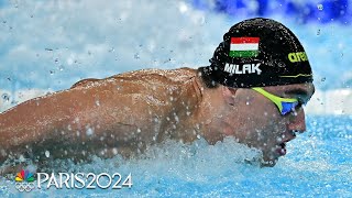 Hungarys Kristof Milak COMES FROM BEHIND to win mens 100m butterfly gold  Paris Olympics [upl. by Poore]