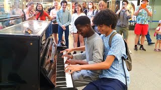 Epic Boogie Woogie Piano Jam with two Duets at St Pancras Station [upl. by Sama]