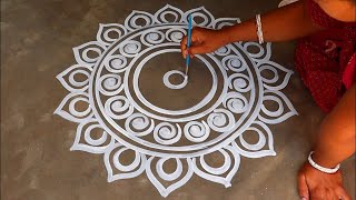 festival special floor alpona design  Beautiful Round Alpona Designs For Beginners  rangoli design [upl. by Etiuqram]