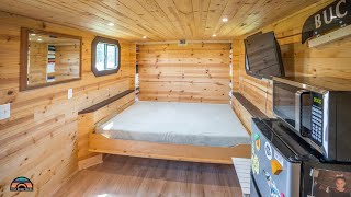 DIY Cargo Trailer Tiny House  Affordable Camper W Clever Murphy Bed Design [upl. by Arraet]