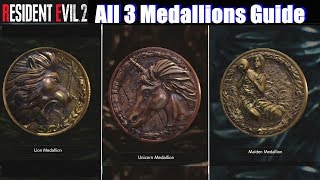 RE2 How To Get 3 Medallions Lion Unicorn Mermaid  Resident Evil 2 Remake PS4 Pro [upl. by Loredo395]