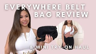 LULULEMON EVERYWHERE BELT BAG 1L REVIEW amp MINI TRYON HAUL  MOD SHOTS  2021 [upl. by Haerb896]