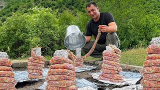 Homemade Juicy Sausages Cooked Under Buckets In The Village [upl. by Adnarim]