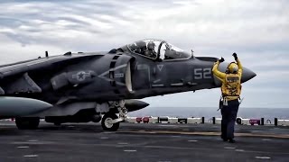 AV8B Harrier Vertical Landing amp Takeoff Aboard USS Wasp [upl. by Alastair]