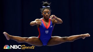 Simone Biles nails double double dismount wows with Trials Day 1 beam routine  NBC Sports [upl. by Roxanna]