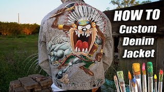 How To Custom Paint Denim Jackets Taz x Wild West Tutorial  DIY [upl. by Edla414]