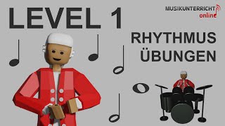 Rhythmusübungen Level 1 Viertel halbe und ganze Noten  Gehörbildung Lektion 2 [upl. by Ecirtael]