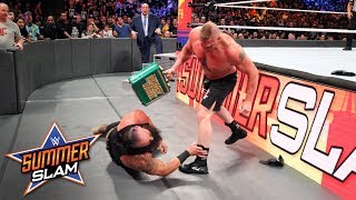 Brock Lesnar F5s Braun Strowman amp smashes him with his Money in the Bank briefcase SummerSlam 2018 [upl. by Malvia649]