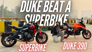 KTM Duke 390 Beats a Triumph Trident 660 Superbike in Drag Race [upl. by Pauly]