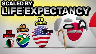 COUNTRIES SCALED BY LIFE EXPECTANCY  Countryballs Animation [upl. by Herold]