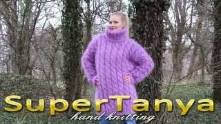 11022013 Purple hand knitted rich cable decorated mohair Tneck sweater by SuperTanya [upl. by Hteboj]