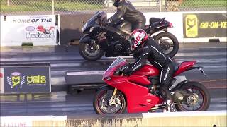 Ducati 1299 Panigale vs Suzuki Hayabusa 14 Mile Drag Races [upl. by Deedee]