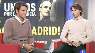 Roger Federer and Rafael Nadal Arrived in Madrid Interview for Nadals Charity Match 20101222 [upl. by Rednav]