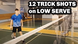 Badminton  12 DOUBLE TRICK SHOTS on LOW SERVE [upl. by Jilly216]