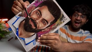 Virat Kohli Drawing Oil Pastel Drawing Step By Step Tutorial 😍 [upl. by Hayward]