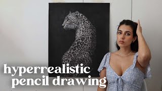 Hyperrealistic pencil drawing of a leopard 🐆 Charcoal drawing process using indentation technique [upl. by Alene192]